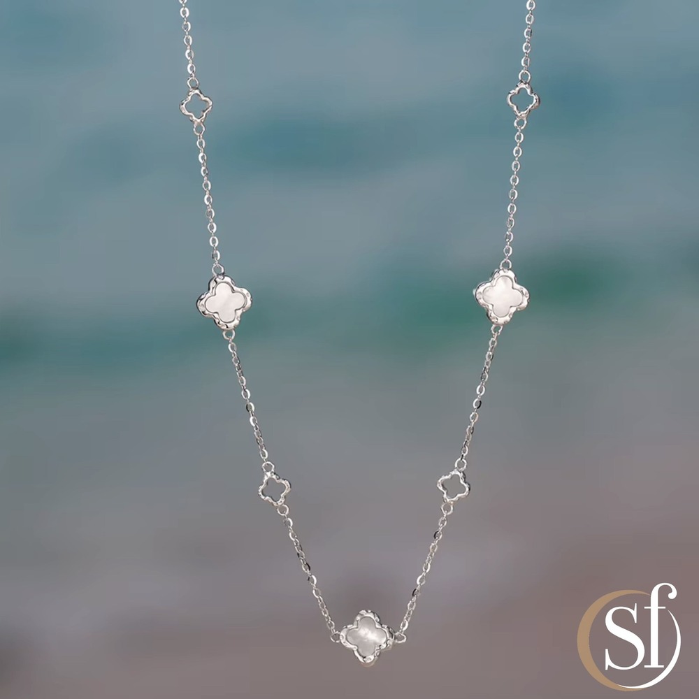 Mother of Pearl Clover Station Necklace | Sterling Silver | 20 - 22"